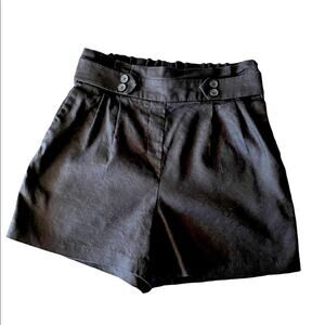 Express High Rise MIDI SHORTS Womens XS Black Linen Pleated Elastic Waist Sexy